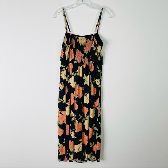 Vintage black cream pink floral cottagecore button midi dress medium - Picture 9 of 9